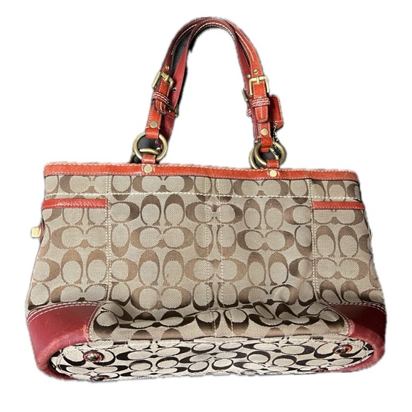 Coach Monogram Shoulder Bag With Red Leather VINTAGE - Picture 1 of 13